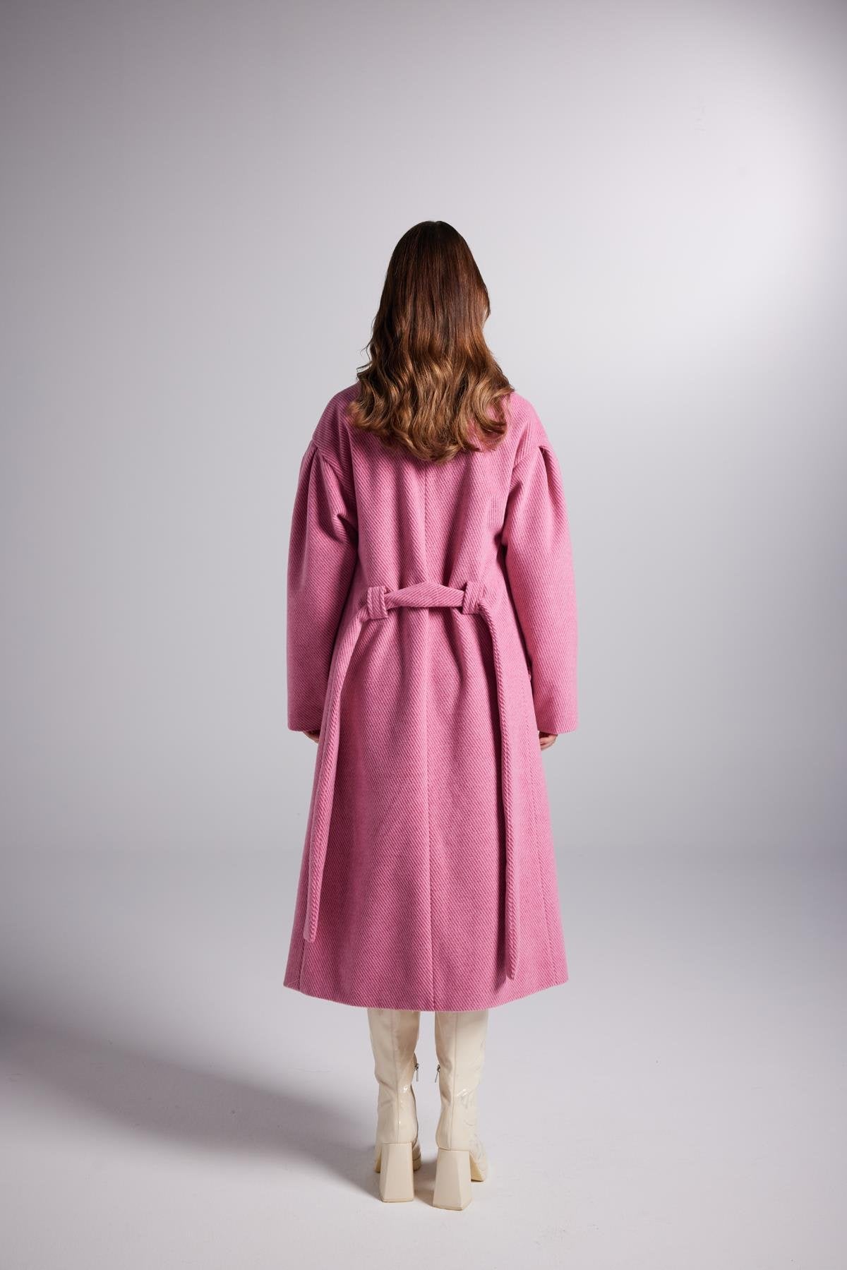 Belted Single Buttoned Maxi Pink Cashmere Mira Trench Coat - Trench Coats