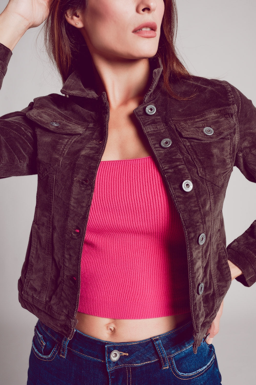Cord jacket in brown