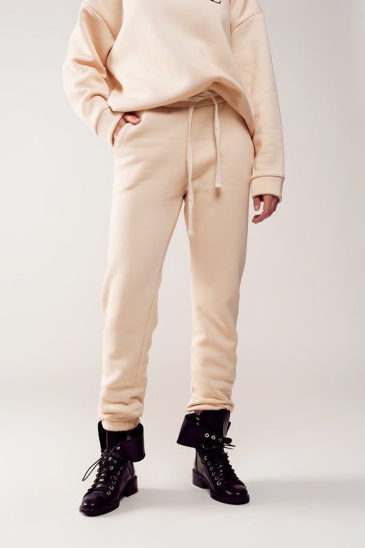 Cotton jogger in cream - trousers