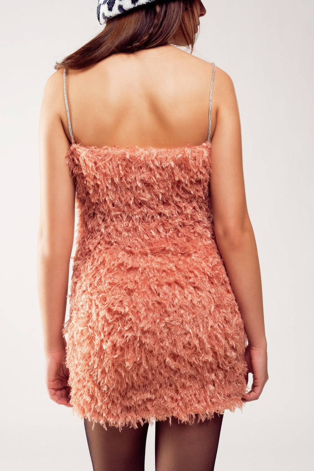 All over faux feather sleeveless mini dress in pink - dress