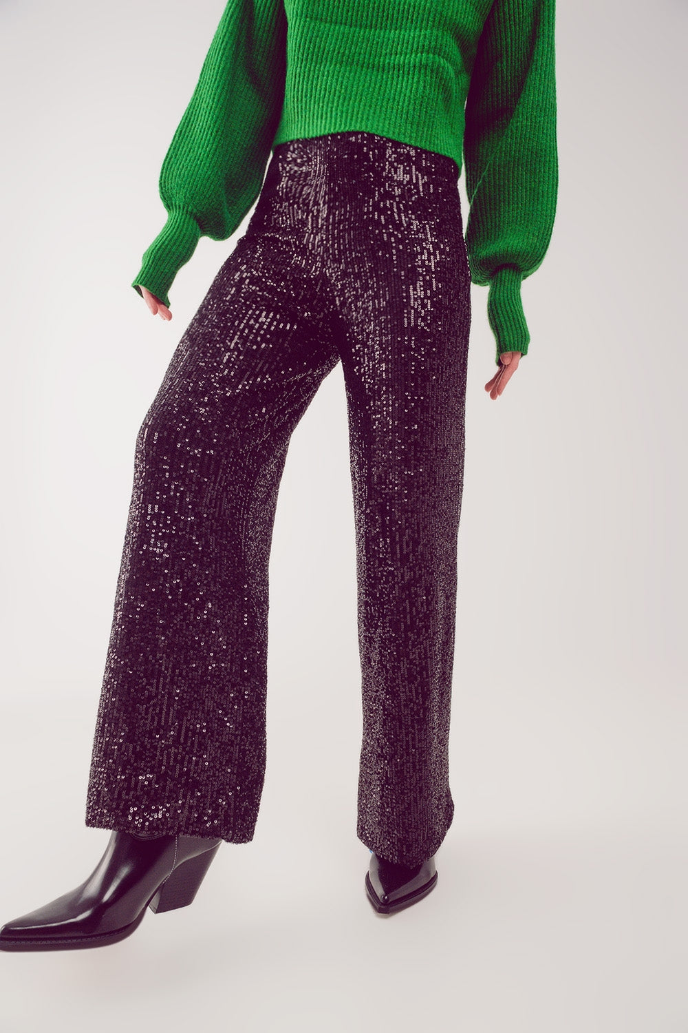 Sequin wide legs pants in black - trousers