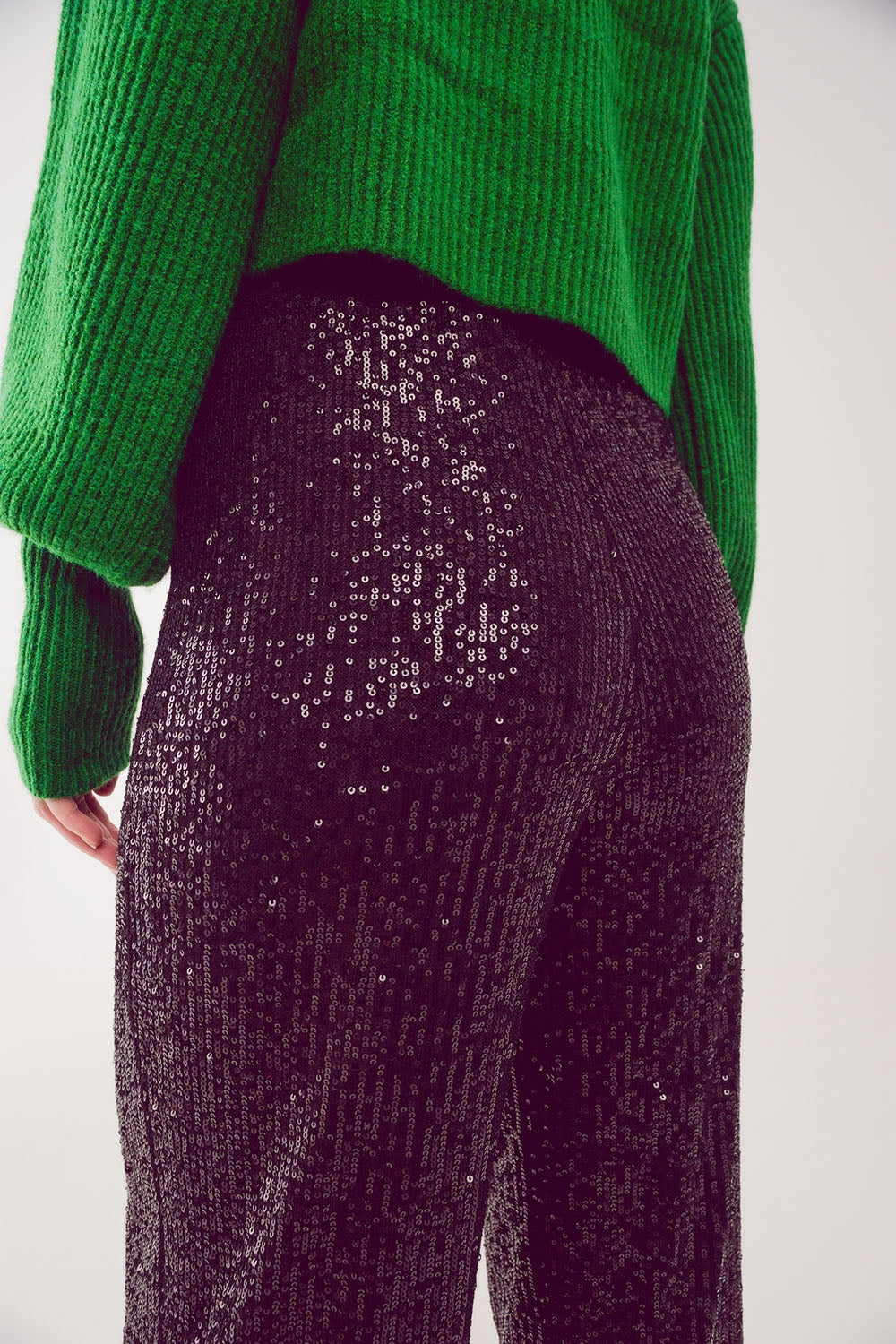 Sequin wide legs pants in black - trousers