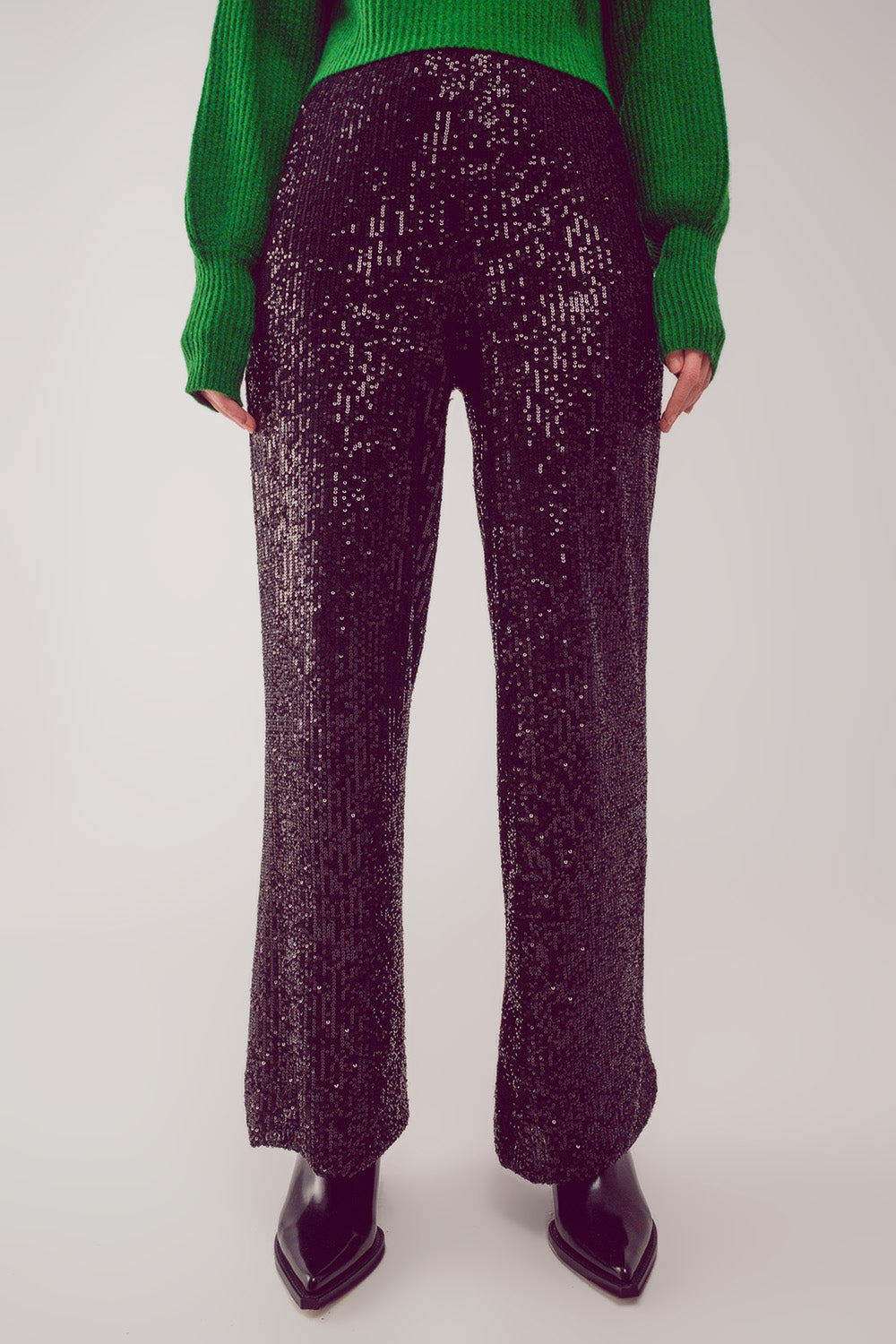 Sequin wide legs pants in black - trousers