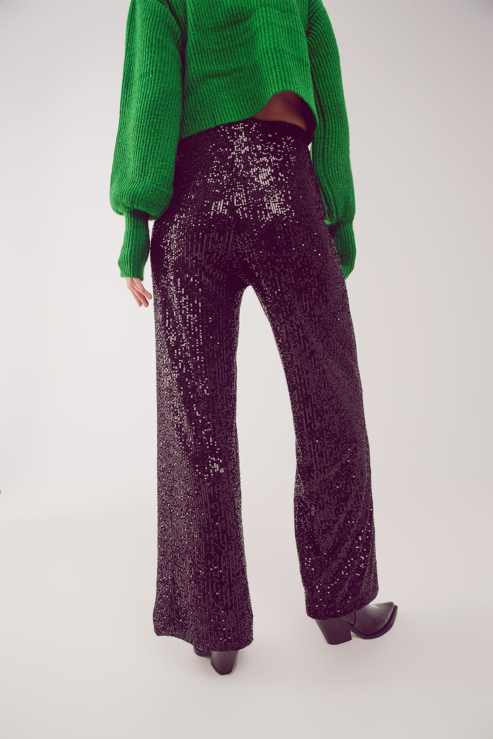 Sequin wide legs pants in black - trousers