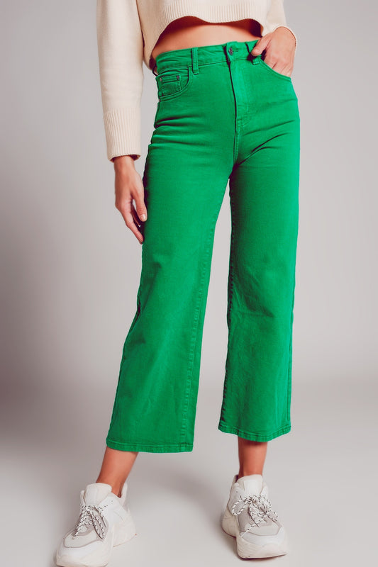 Cropped wide leg jeans in deep green - Coloured Jeans