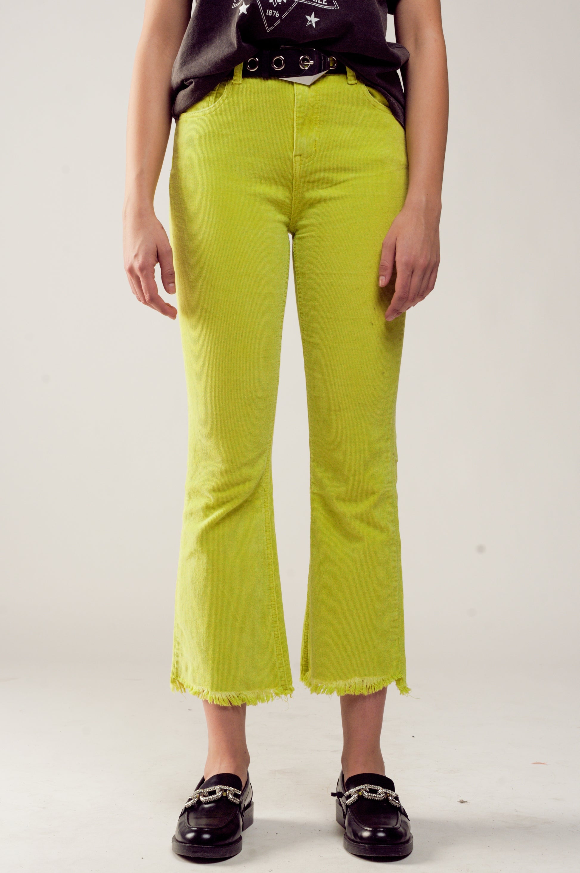 Flare corduroy pants in lime green - Coloured Jeans