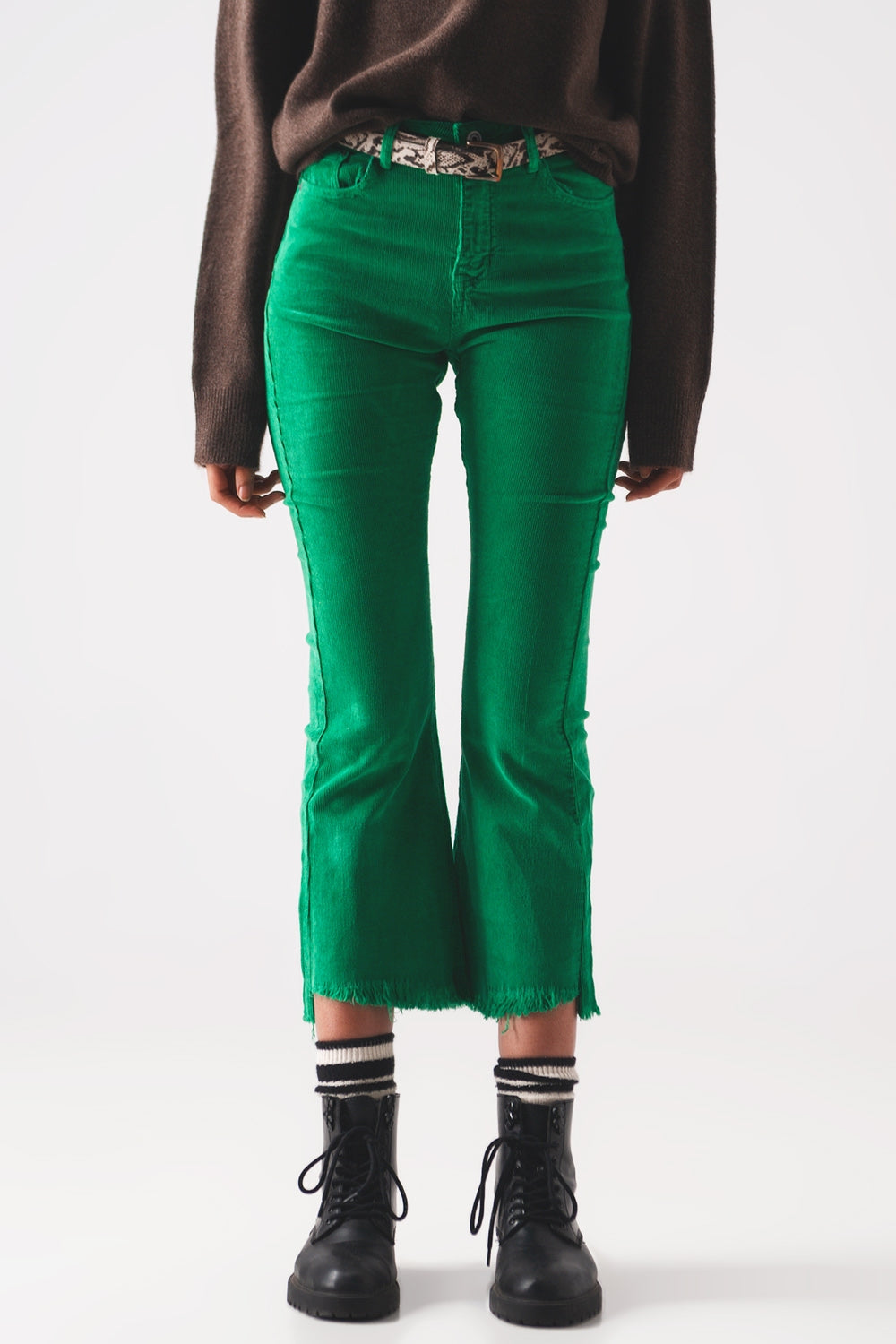 Flare corduroy pants in bold green - Coloured Jeans