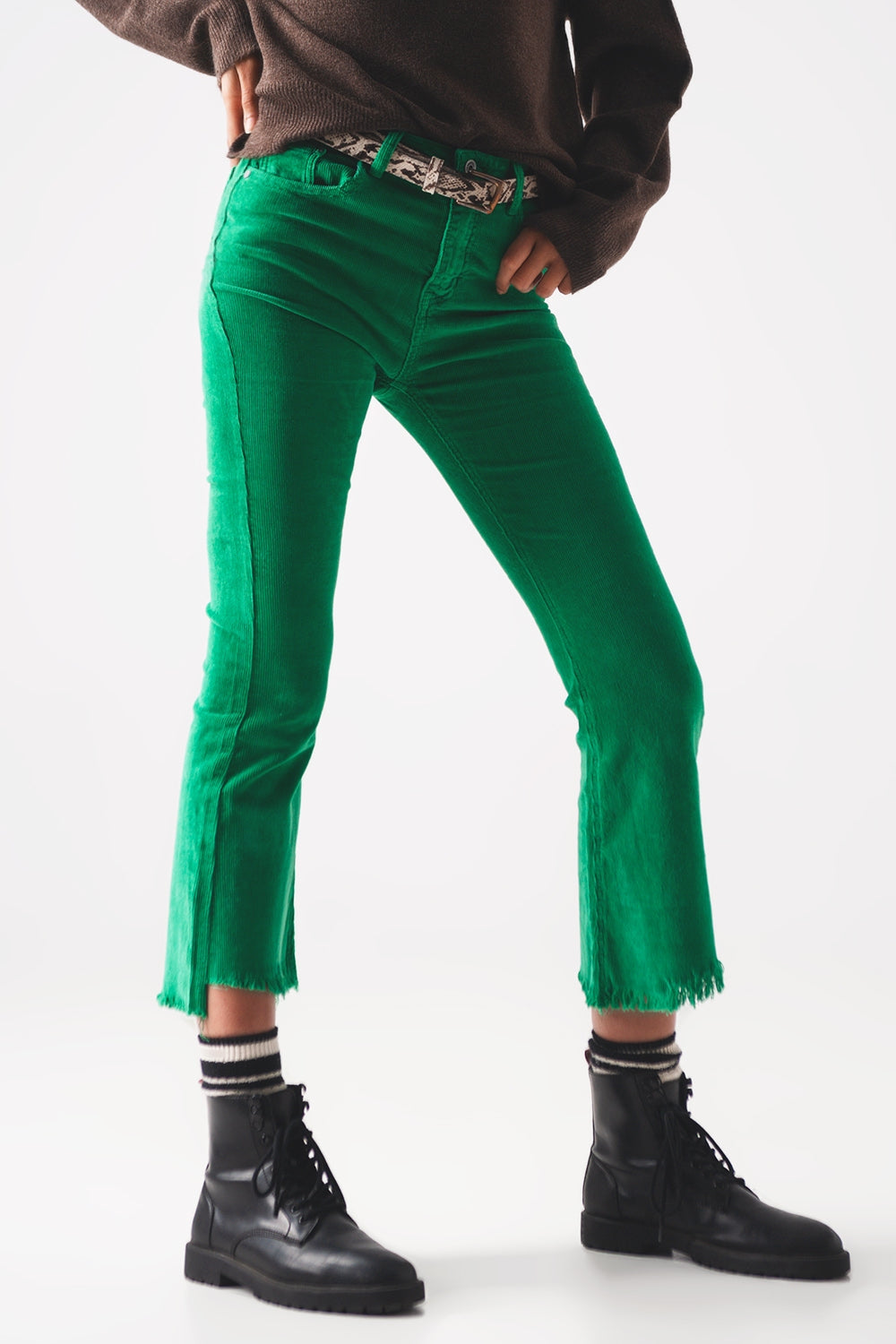 Flare corduroy pants in bold green - Coloured Jeans