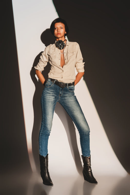 Skinny jeans in distressed blue - Denim