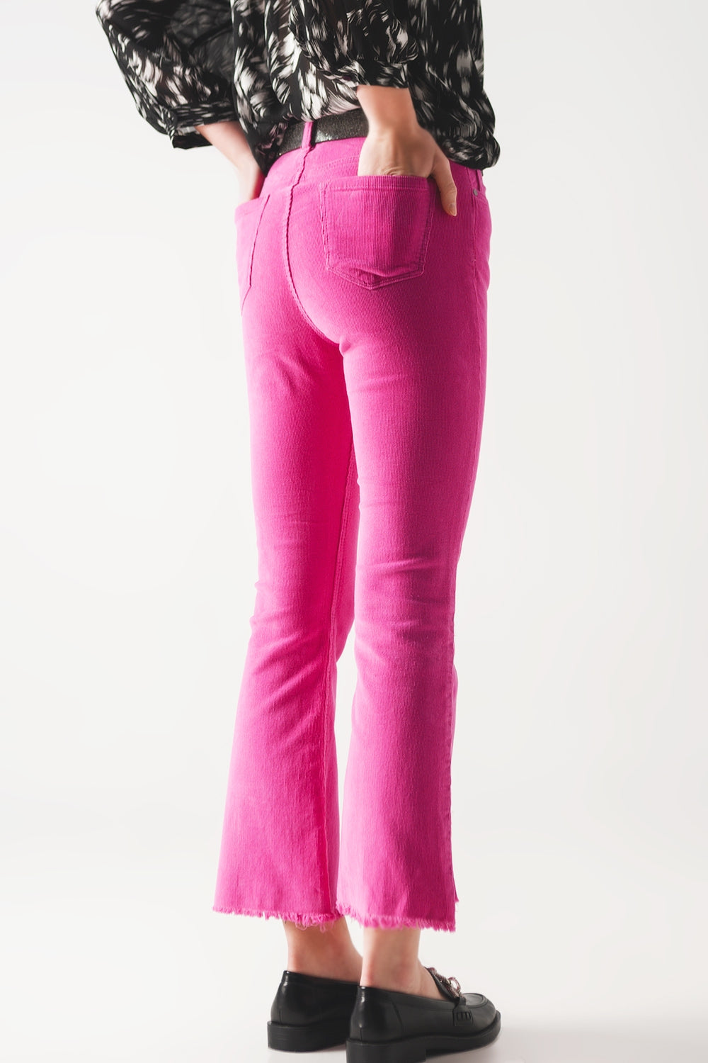 Flare corduroy pants in fucshia - Coloured Jeans