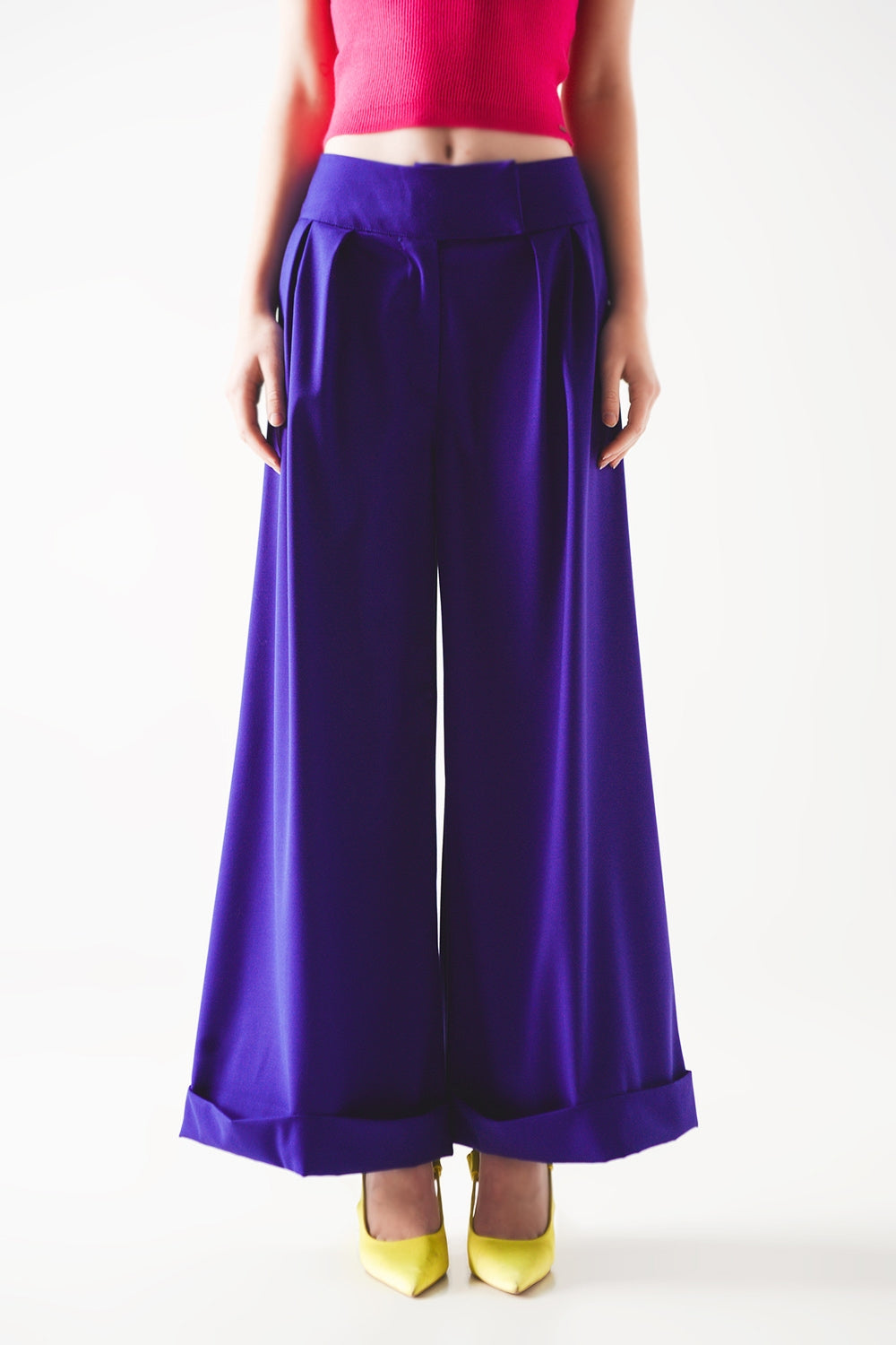Pleated wide leg pants in purple - trousers