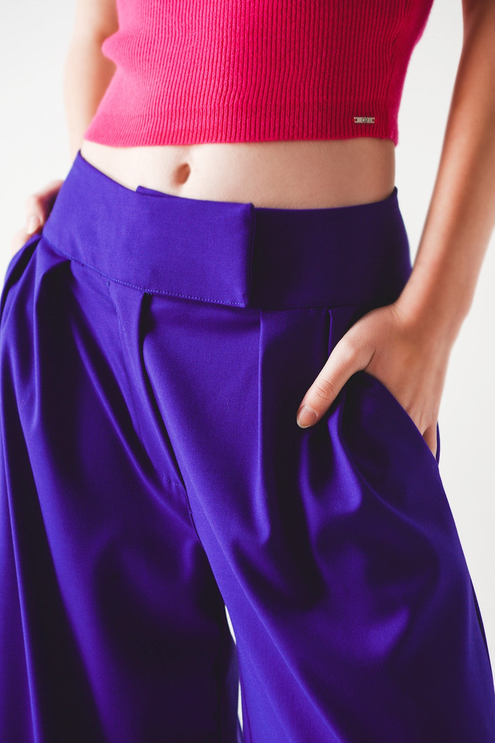 Pleated wide leg pants in purple - trousers