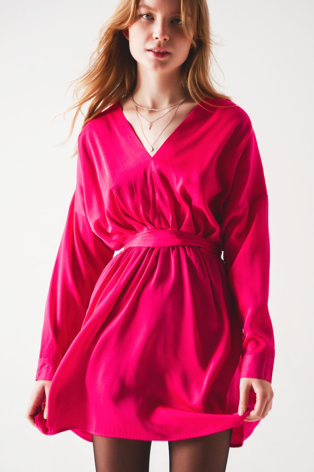 Satin mini dress in red - dress