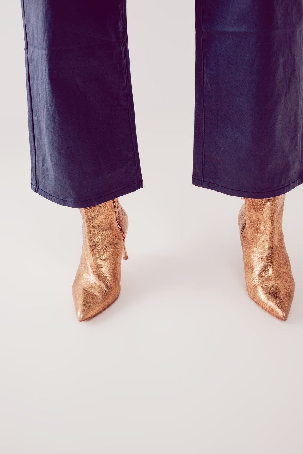 Faux leather wide leg pants in blue - trousers