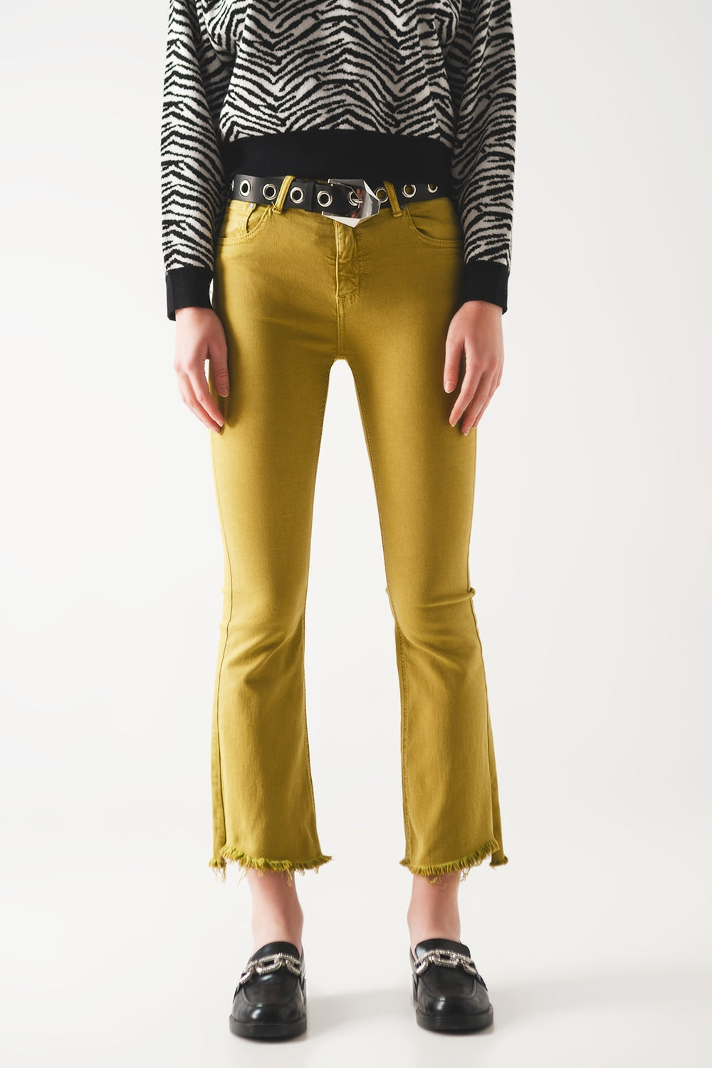 Flare jeans with raw hem edge in green - Coloured Jeans