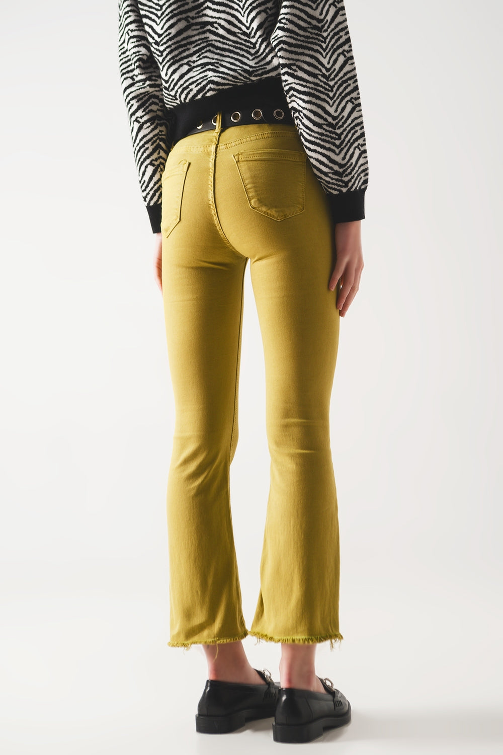 Flare jeans with raw hem edge in green - Coloured Jeans