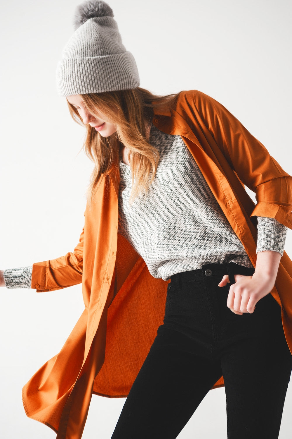 Chemise popeline oversize rouille