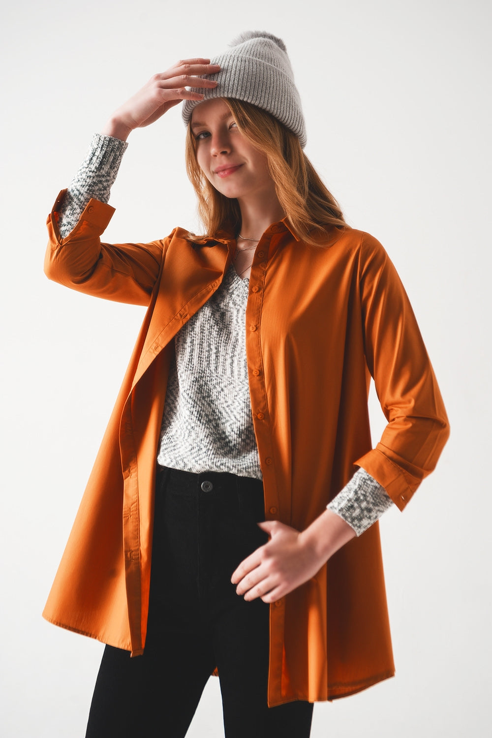 Oversized poplin shirt in rust - Shirts