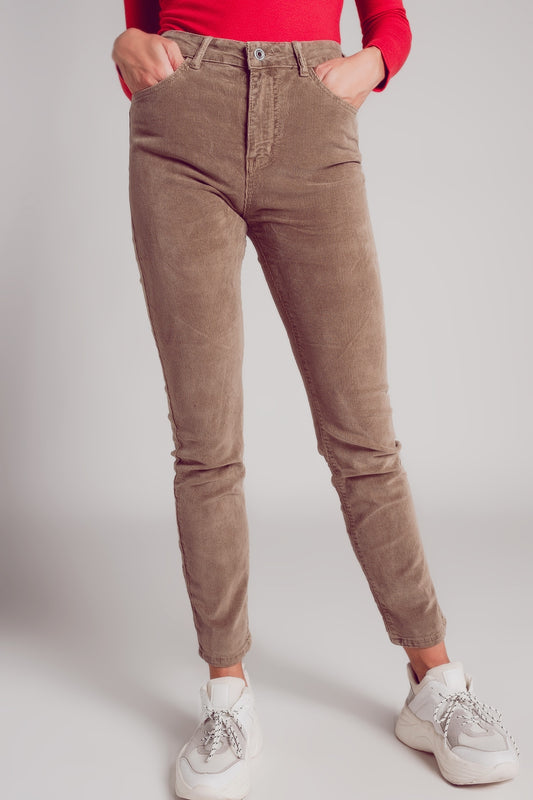 Cotton skinny cord pants in beige - trousers