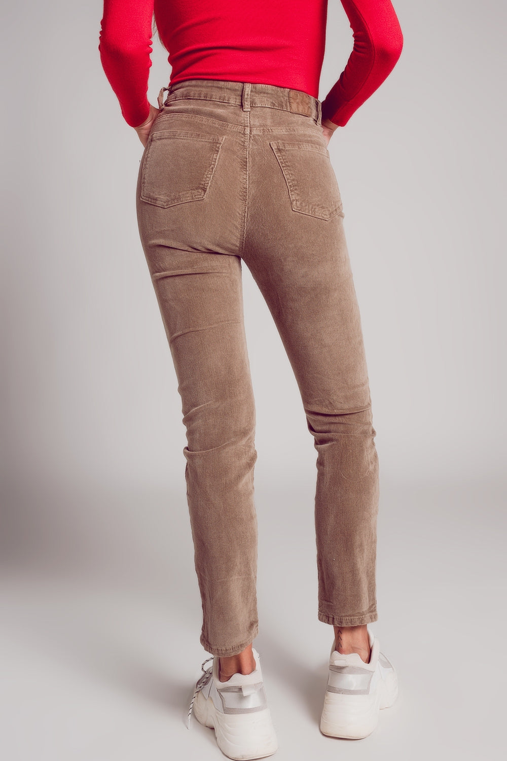 Cotton skinny cord pants in beige - trousers