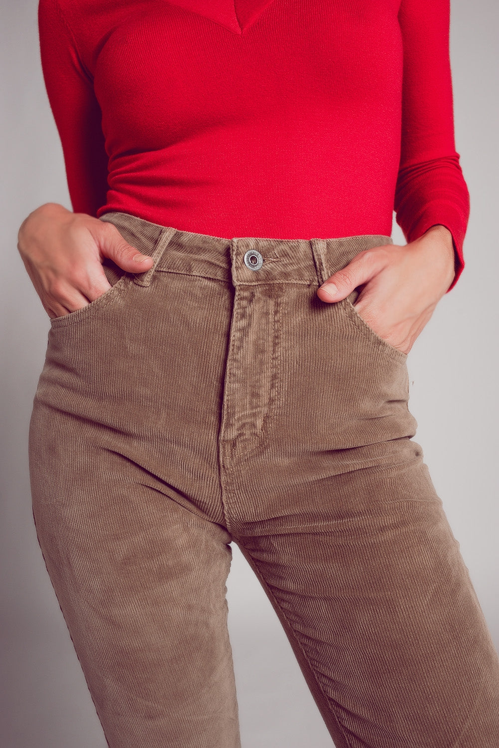 Cotton skinny cord pants in beige - trousers