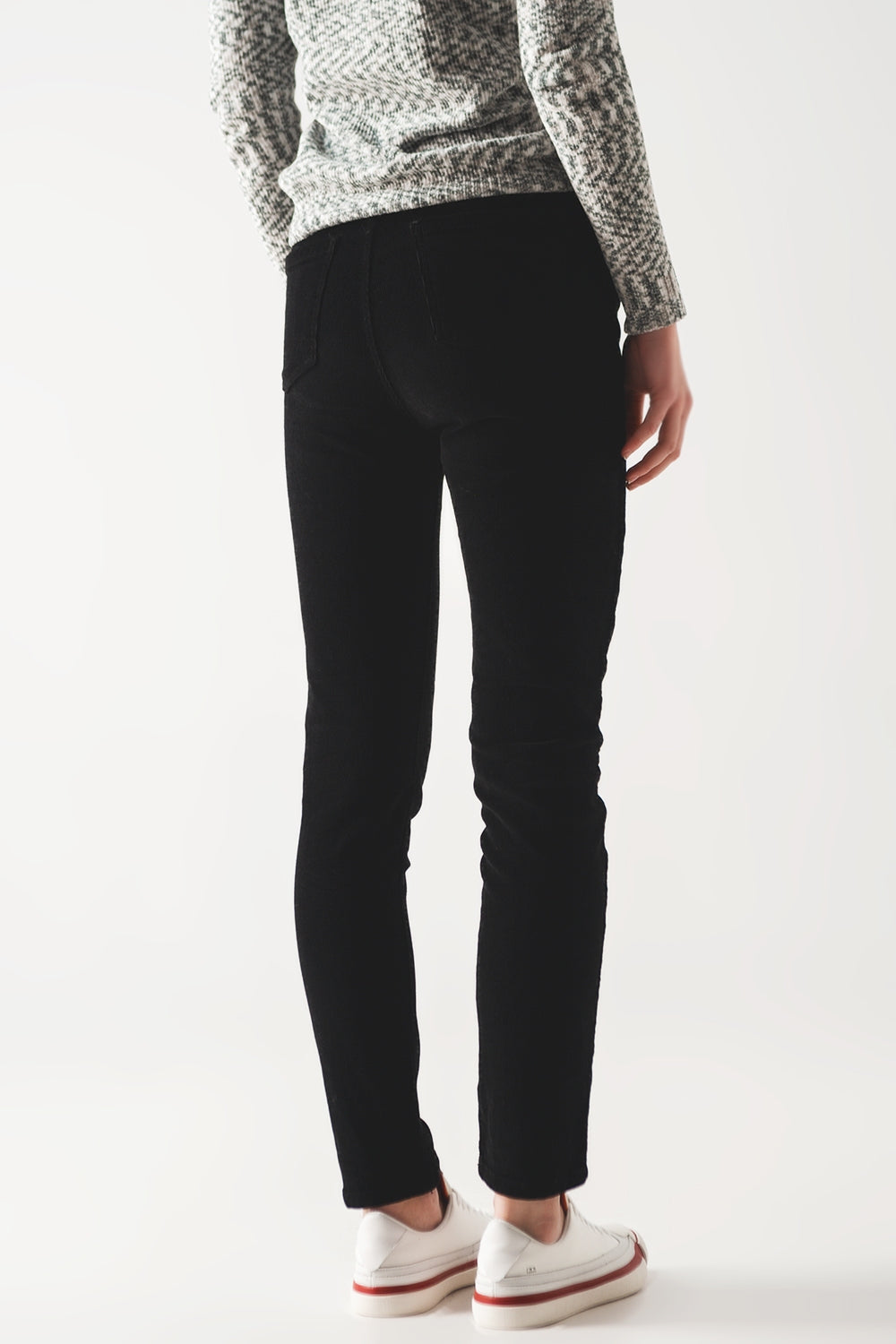 Elastic Cotton skinny cord pants in black - trousers