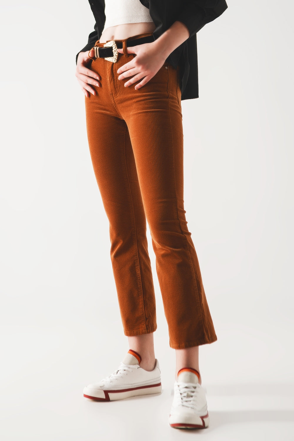 Cord flare in camel - trousers