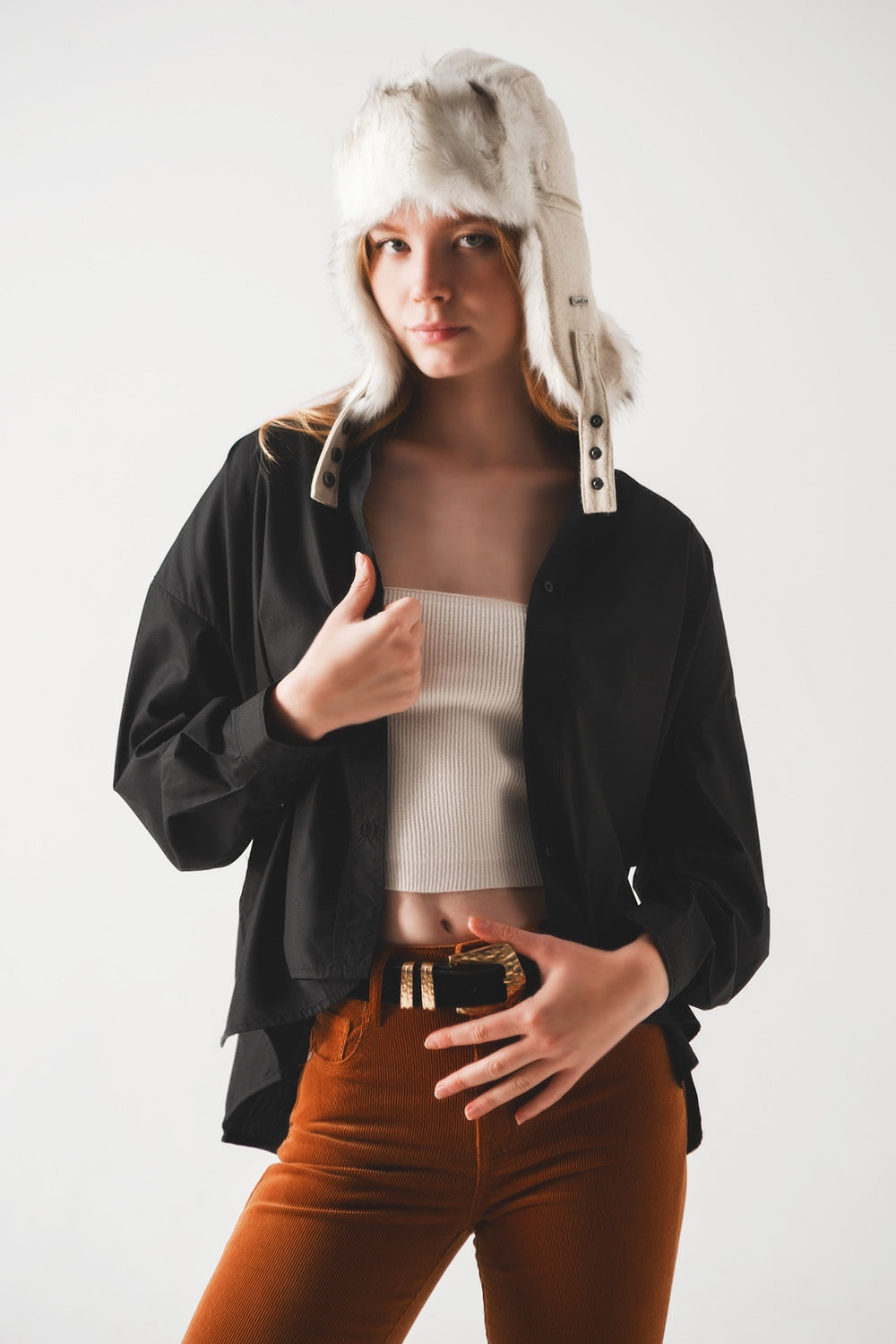 Chemise oversize en mélange de coton noir