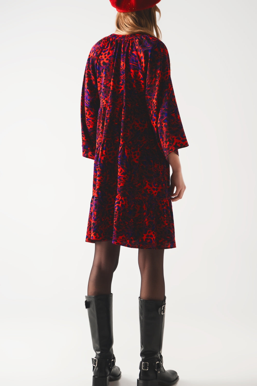 Tiered mini smock dress in animal print in red - dress