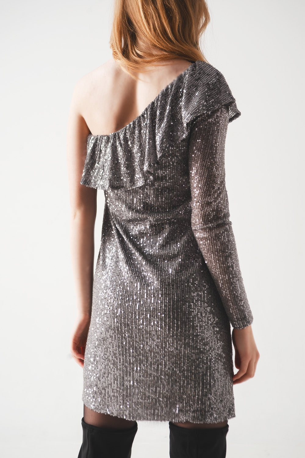 Sequin long sleeve mini dress in silver - dress