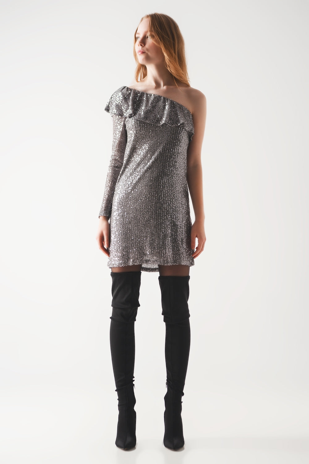 Sequin long sleeve mini dress in silver - dress
