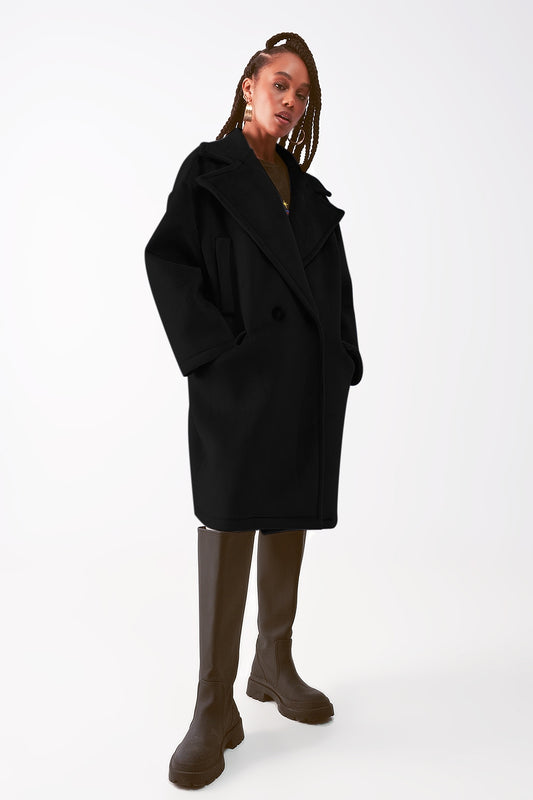 Faux suede oversized coat in black - blazer