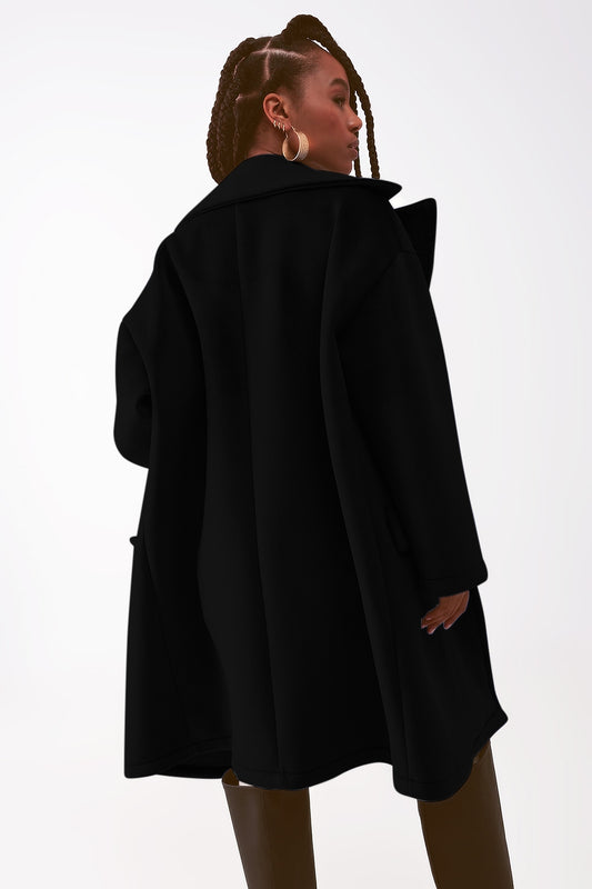 Faux suede oversized coat in black - blazer