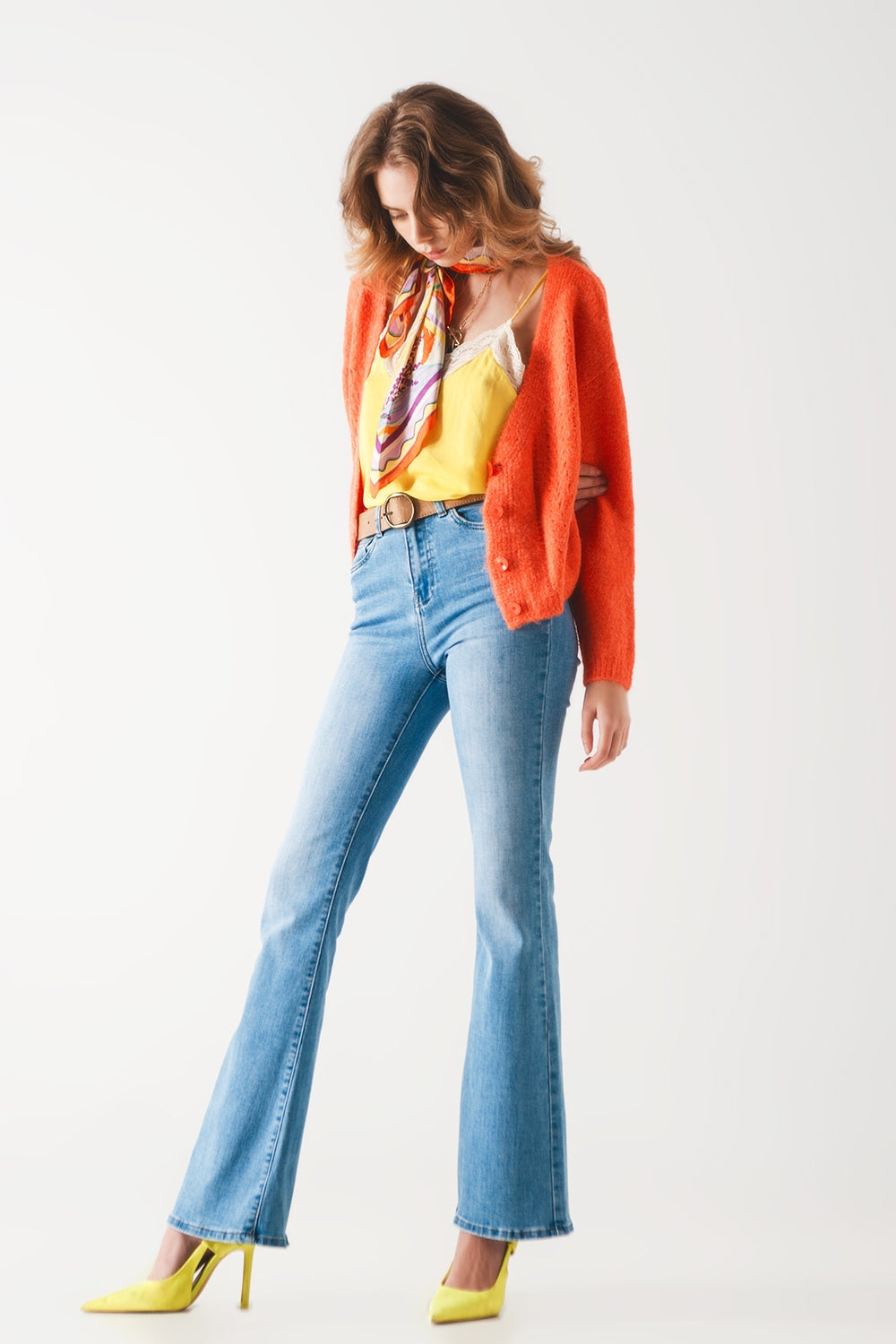 70s high flare jeans in light wash stretch - Denim