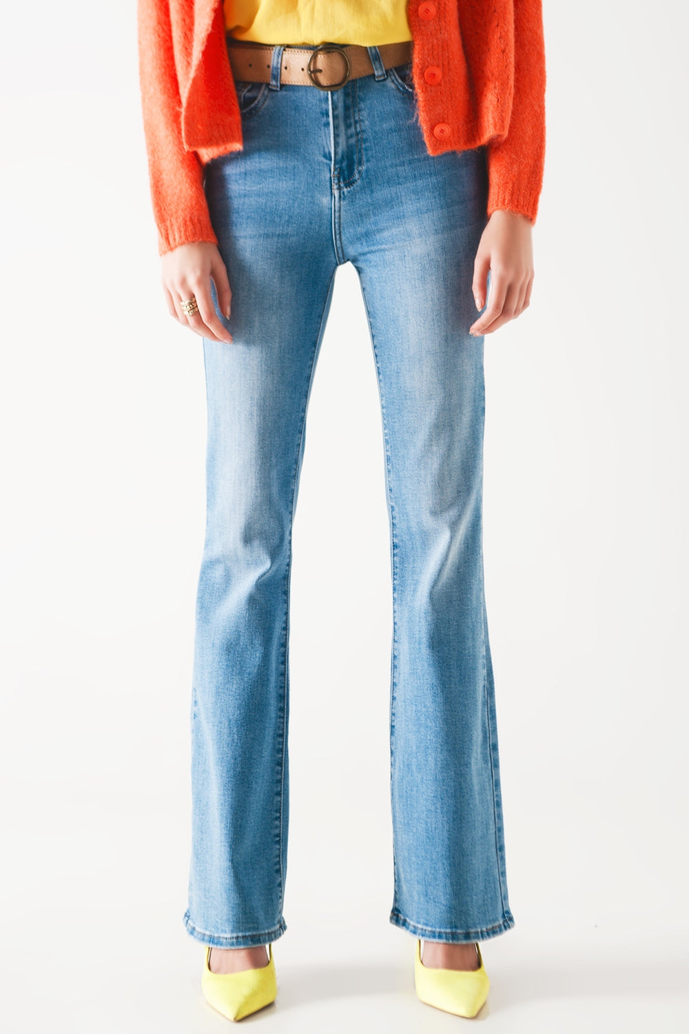 70s high flare jeans in light wash stretch - Denim