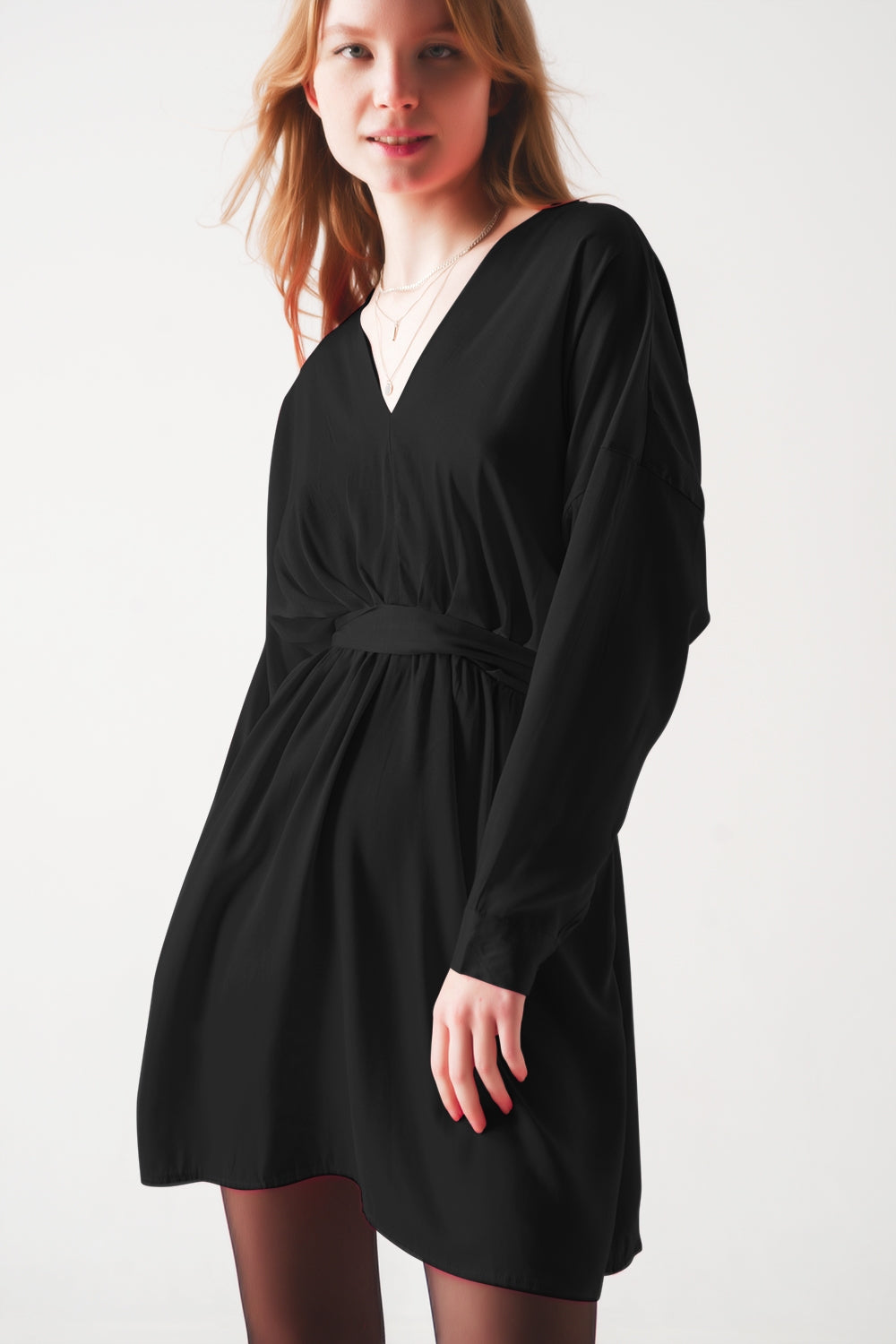 Satin mini dress in black - dress