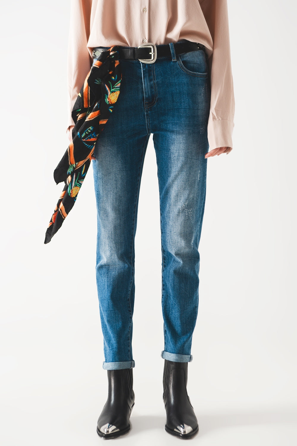 High rise cigarette jeans in midwash - Denim