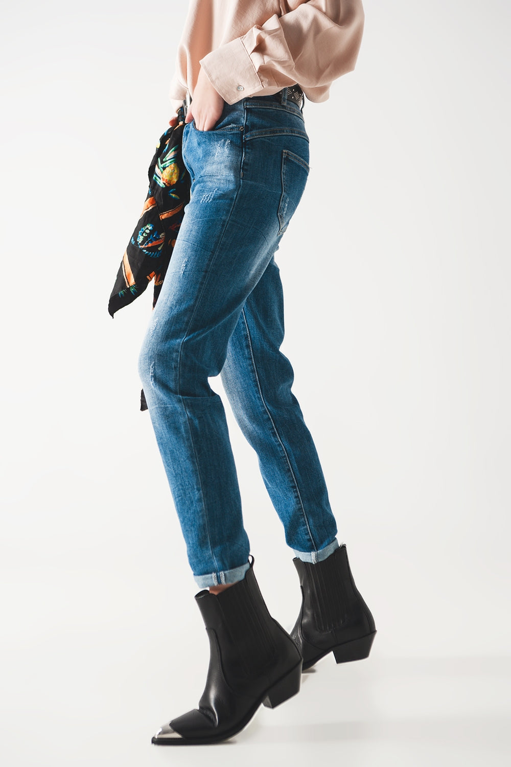 High rise cigarette jeans in midwash - Denim