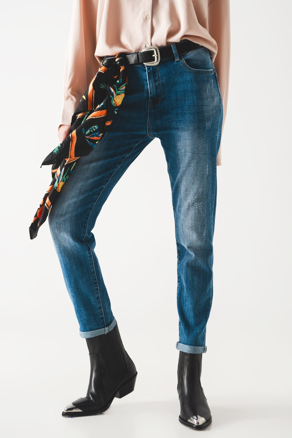 High rise cigarette jeans in midwash - Denim