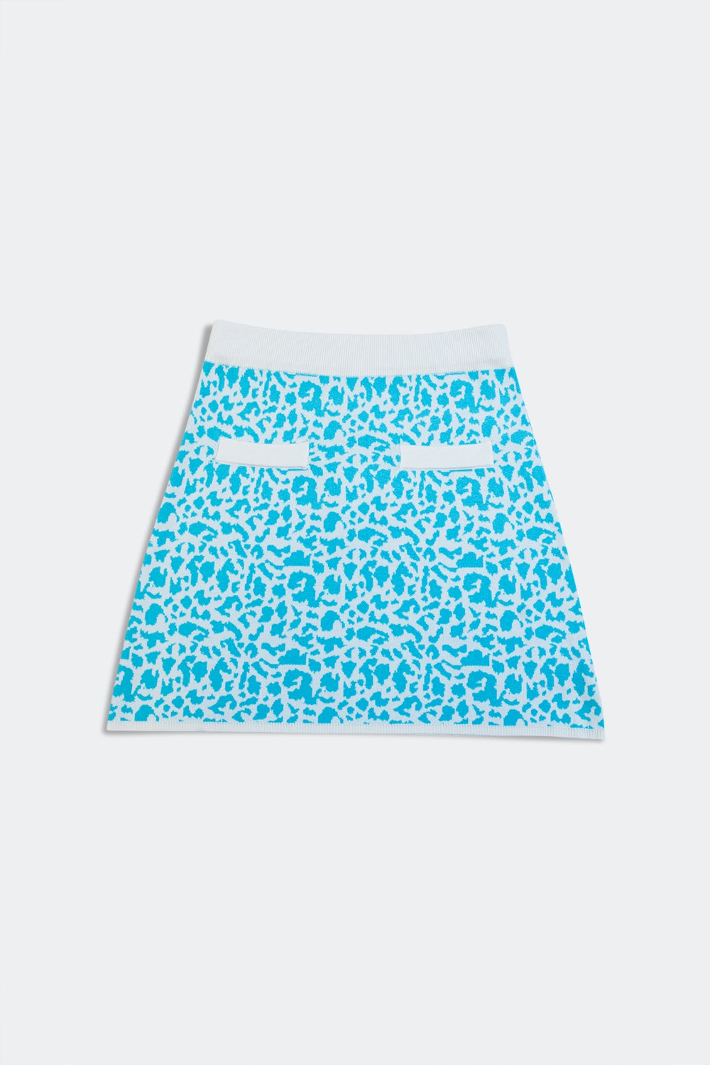 Lightweight knit mini skirt in turquoise animal print