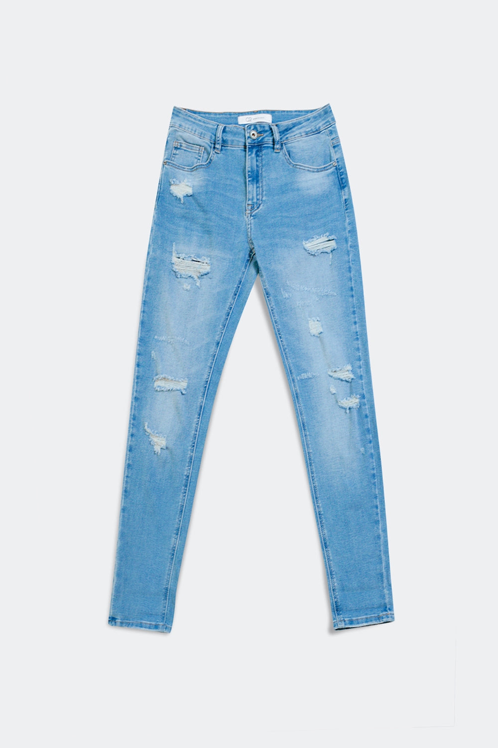 Mid blue rip straight jeans - Denim