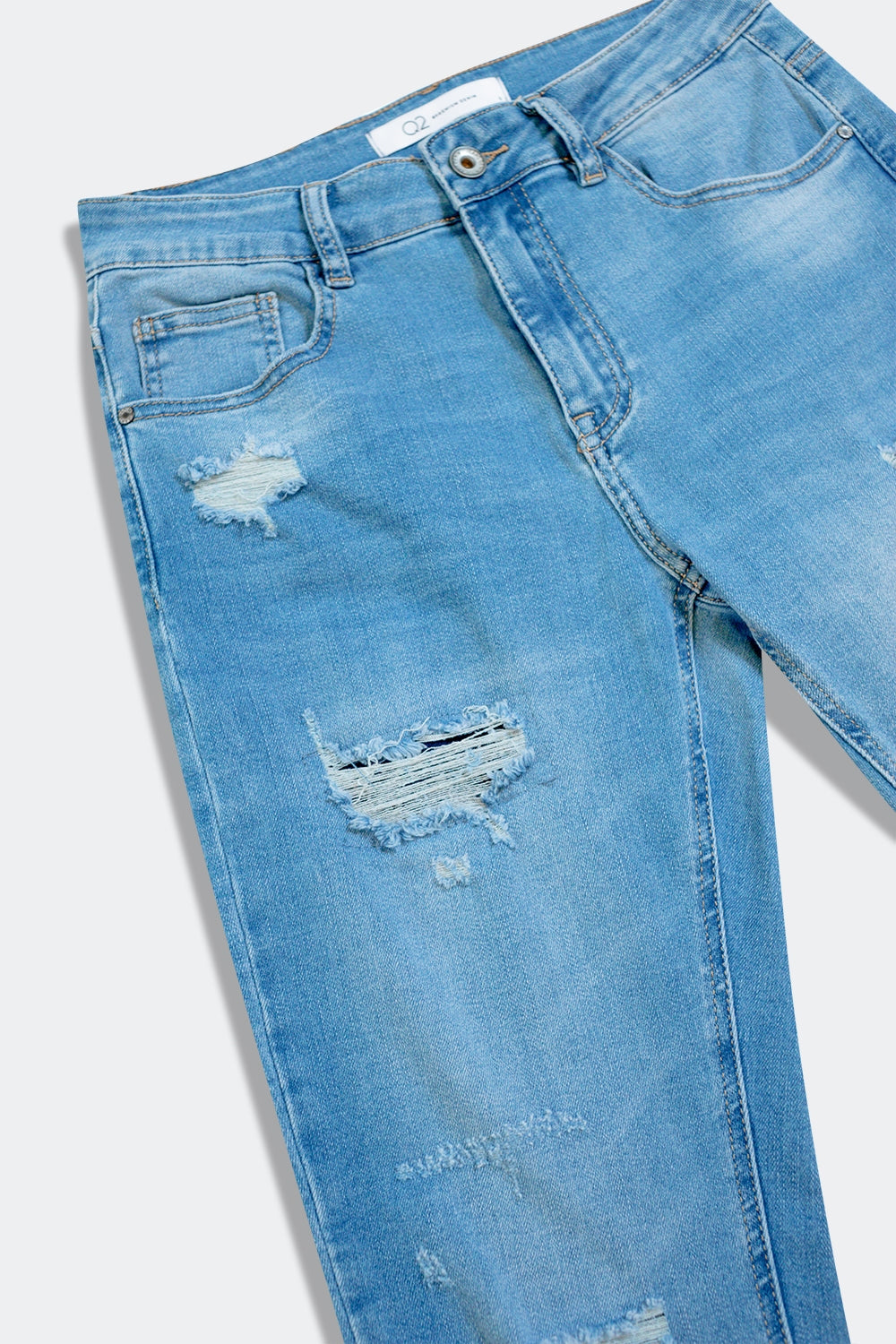 Mid blue rip straight jeans - Denim
