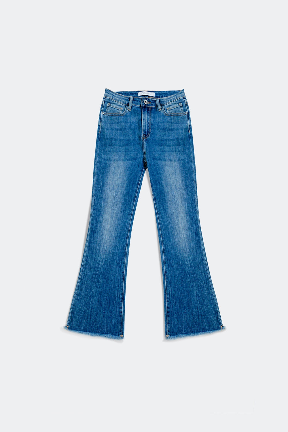 Flared jeans with raw edge in mid wash - Denim
