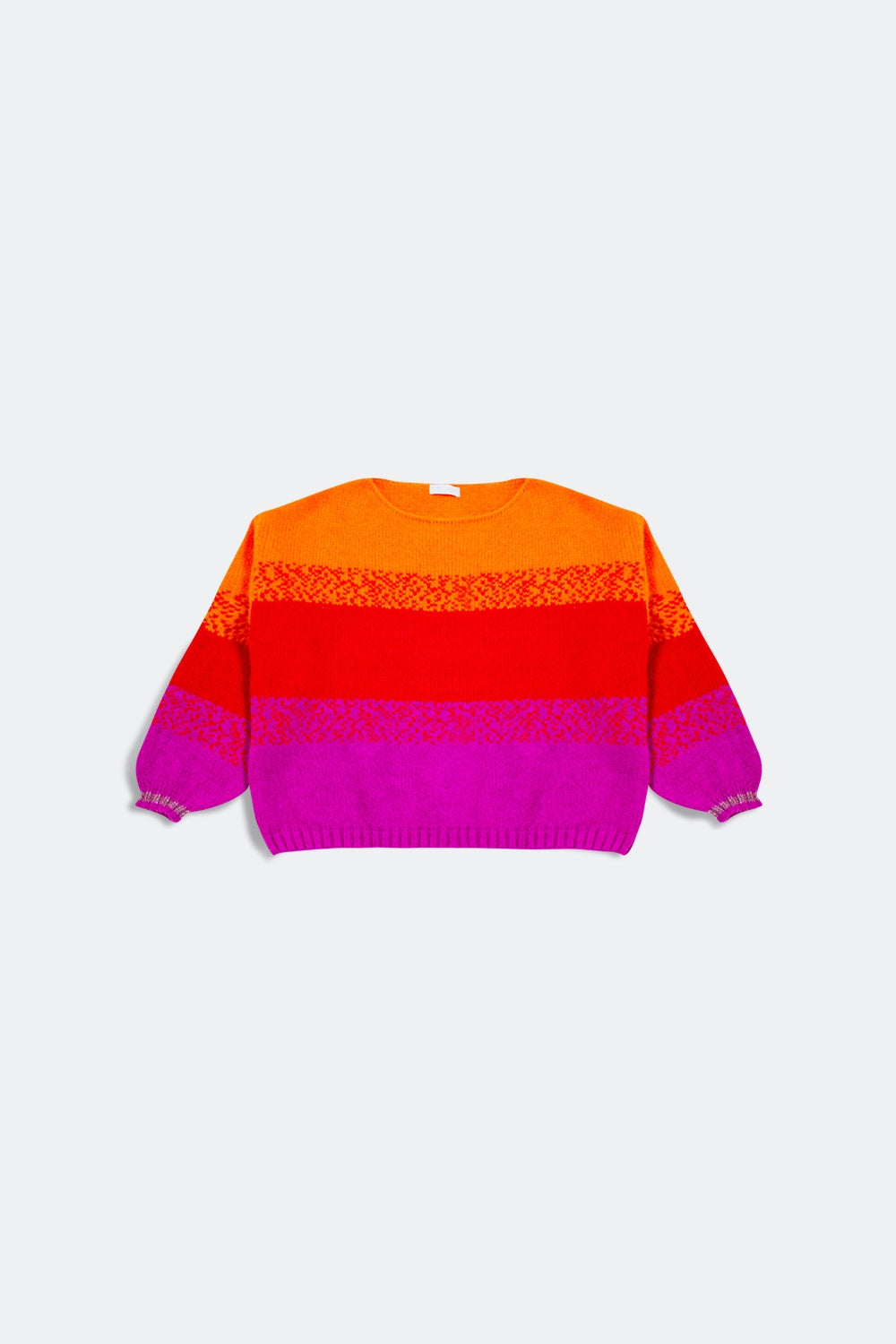 Orange knitted sweater with mélange stripes