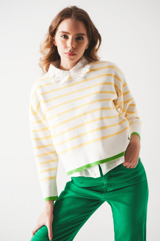 Stripe sweater in yellow & white - jumper