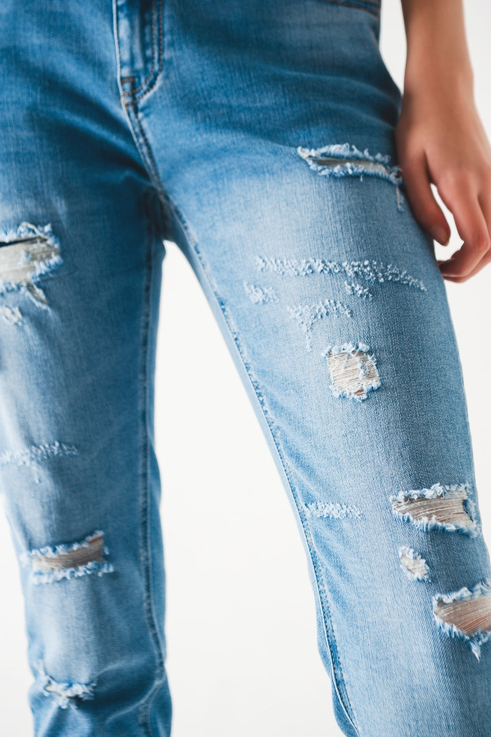 Mid blue rip straight jeans - Denim