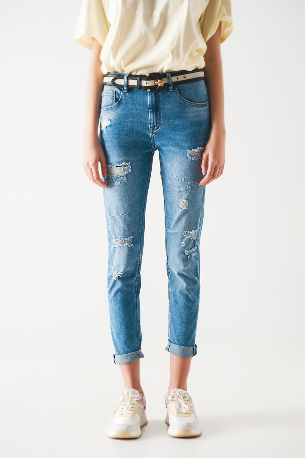 Mid blue rip straight jeans - Denim