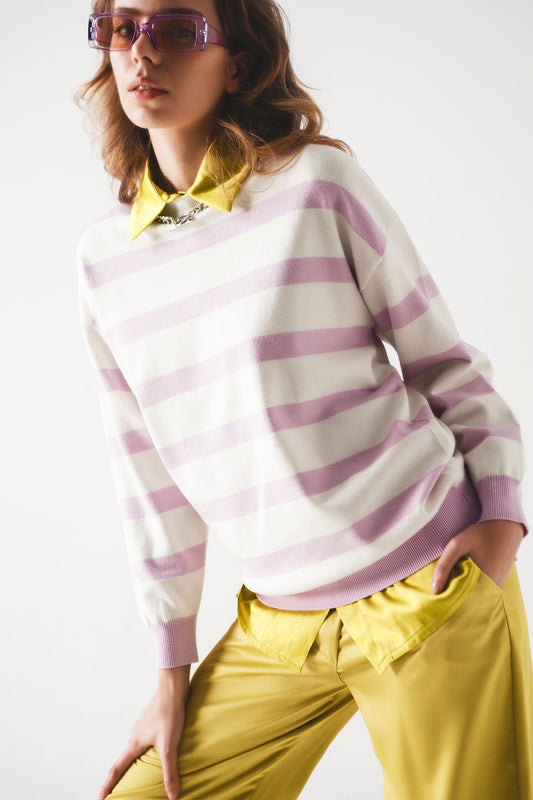 Long purple striped sweater - jumper