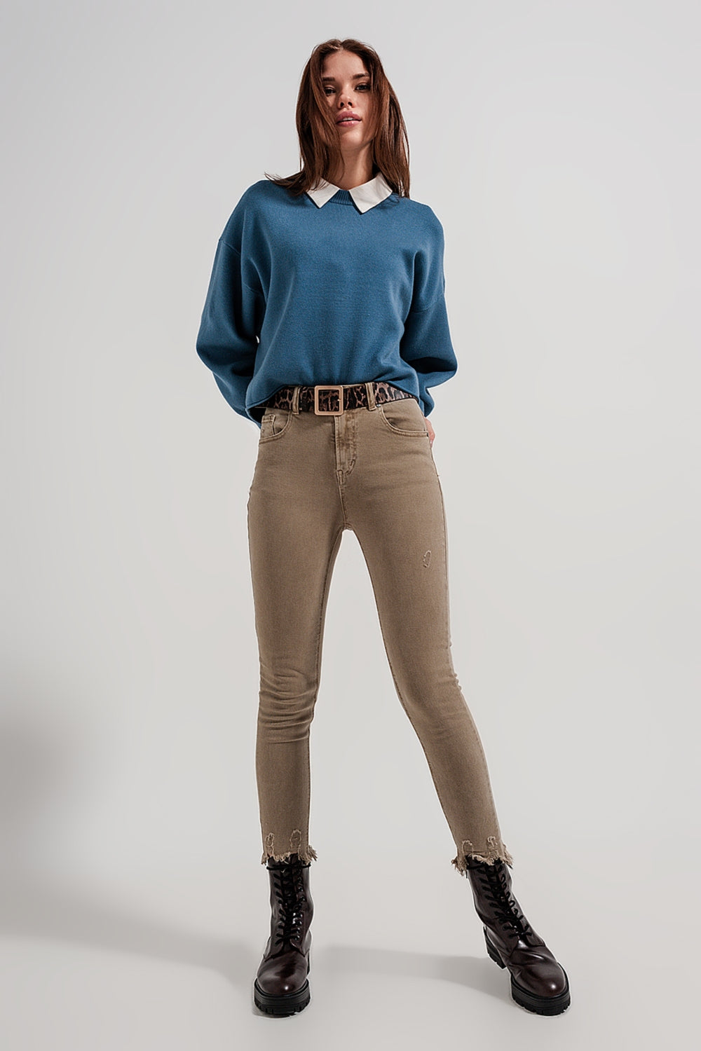 Raw hem skinny jeans in beige - Coloured Jeans