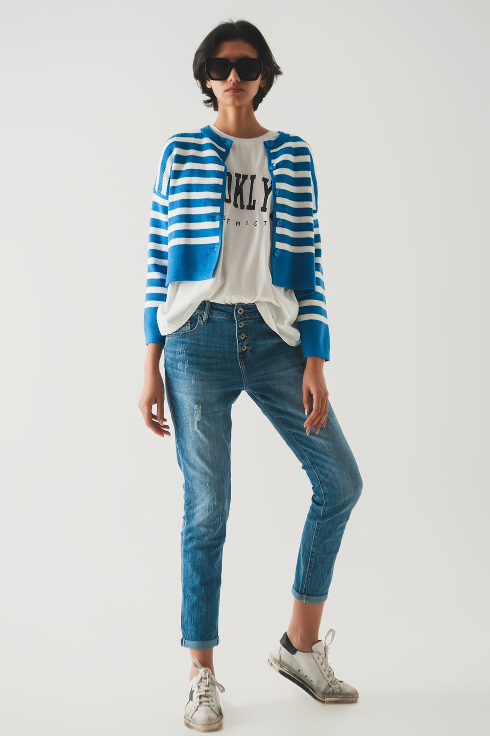Button front straight jean - Denim